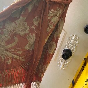 Floral Fringe Shawl in Rust and Cream